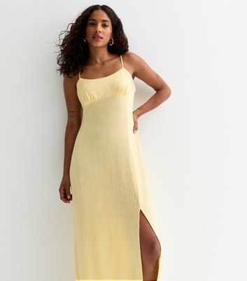 Petite Yellow Split Hem Midi Slip Dress