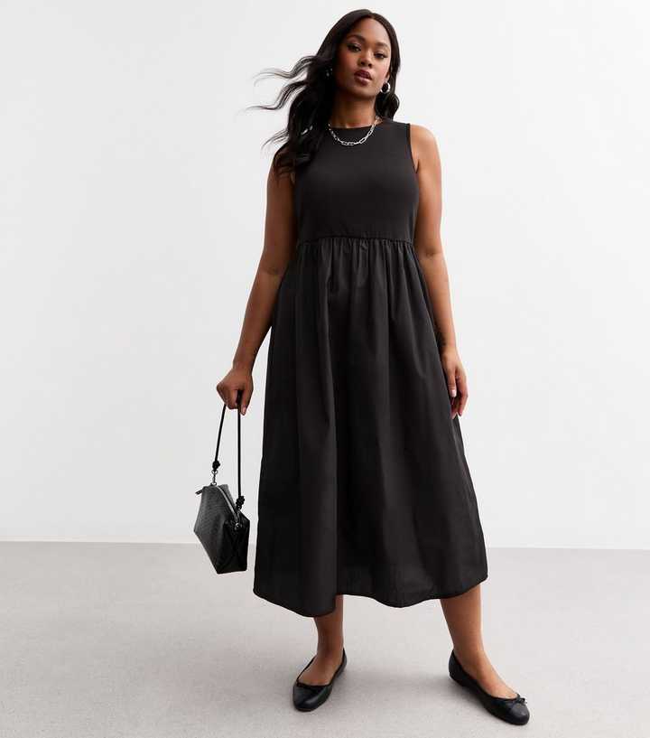 Curves Black Jersey Poplin Midi Dress | New Look Curves Black Jersey Poplin Midi Dress | New Look