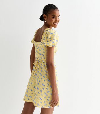 Tall Yellow Floral Ditsy Print Mini Milkmaid Dress New Look