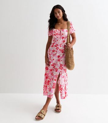 Petite Pink Floral Print Midi Dress New Look