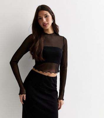 Black Sheer Mesh High Neck Crop Top | New Look