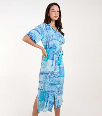 Blue Vanilla Blue Abstract Print Midi Shirt Dress