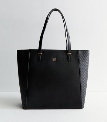 Black Embossed Leather Look Tote Bag New Look