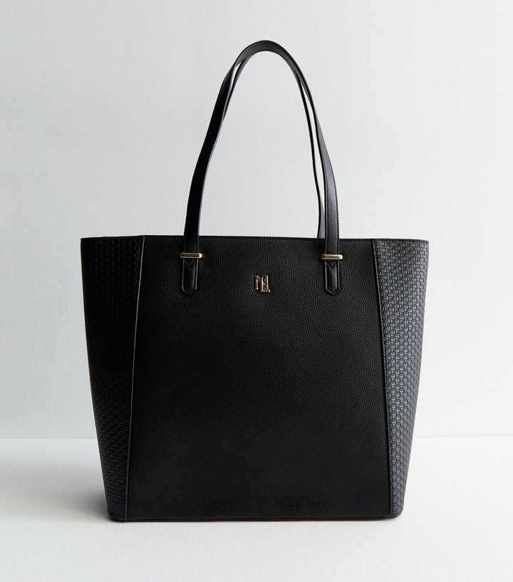 Black Embossed Leather-Look Tote Bag