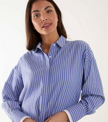 Blue Vanilla Blue Stripe Contrast Cuff Shirt New Look