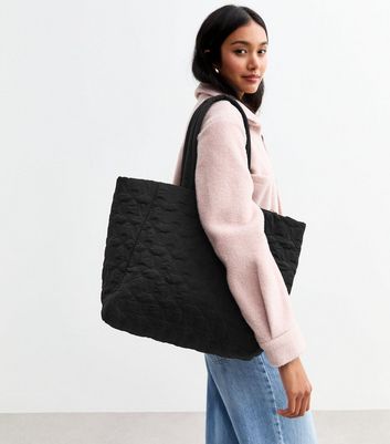 Black Quilted Tote Bag New Look