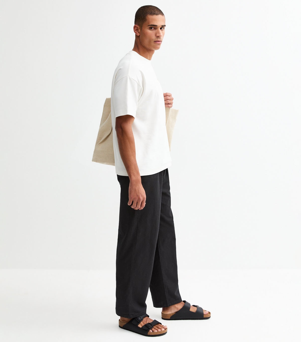 Men's Black Relaxed Cotton Linen Blend Trousers Only and Sons New Look