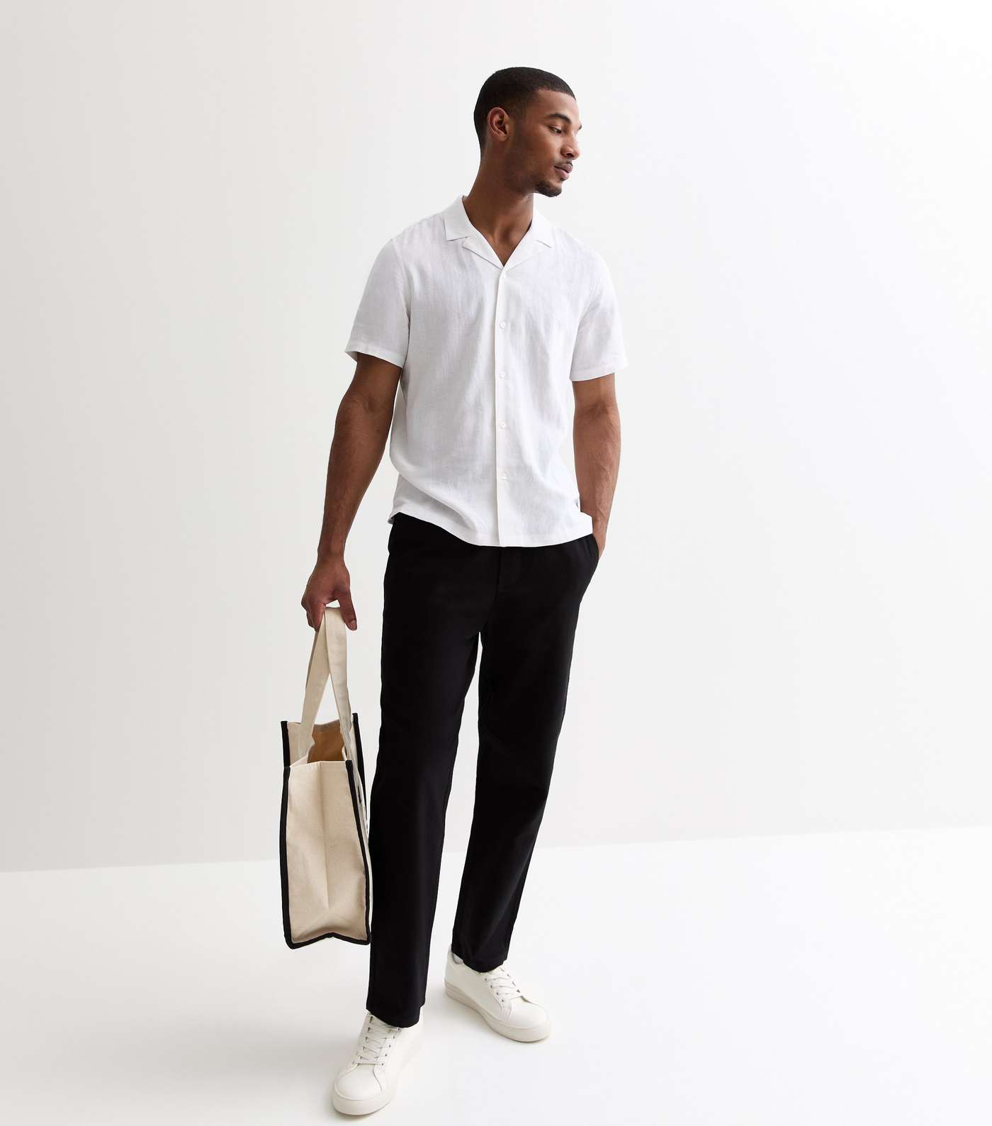 Only & Sons Black Cotton-Linen Blend Trousers Image 3