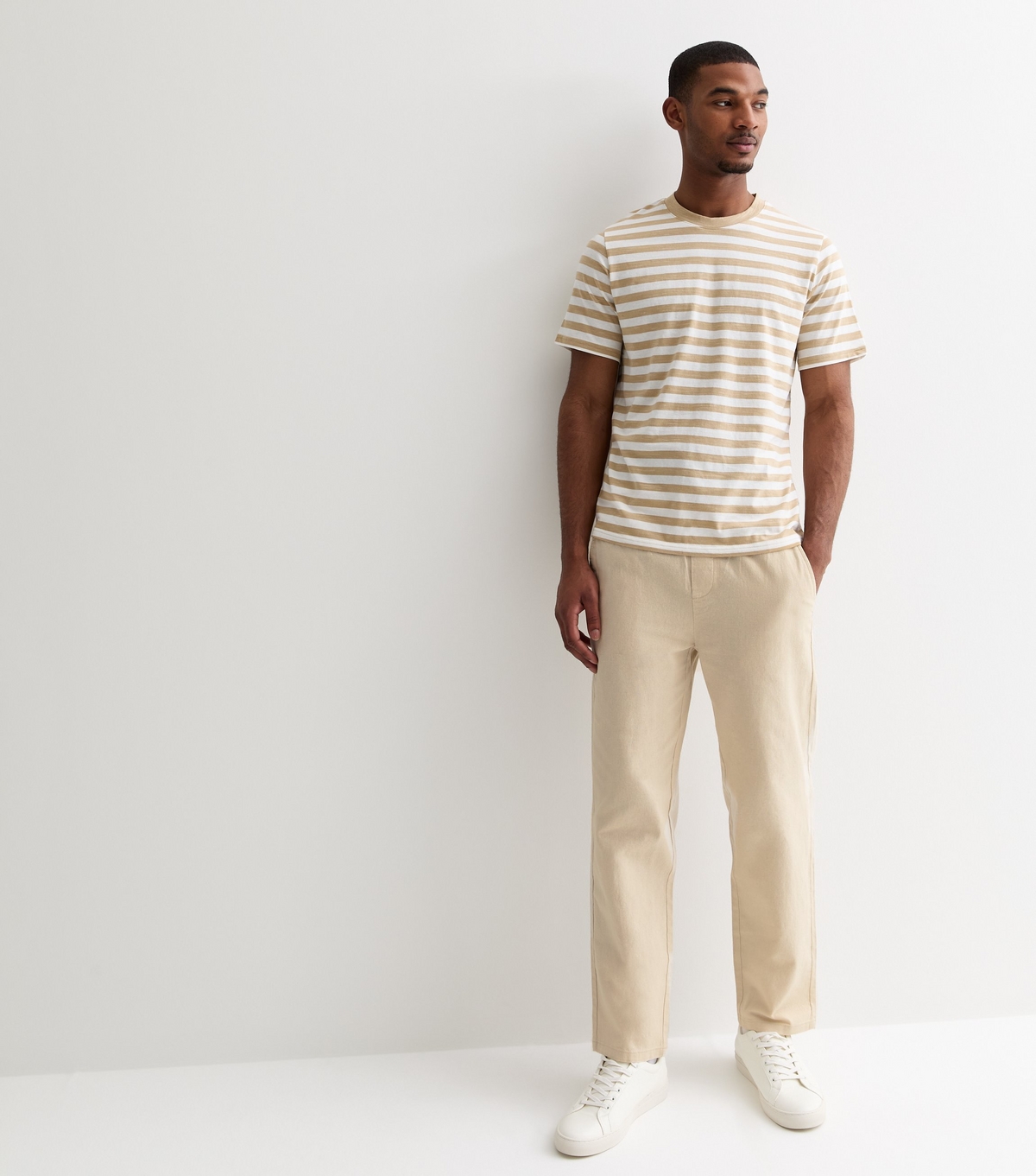 Men's Stone Relaxed Cotton Linen Blend Trousers Only and Sons New Look