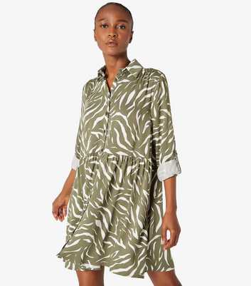 Apricot Green Zebra Print Mini Shirt Dress