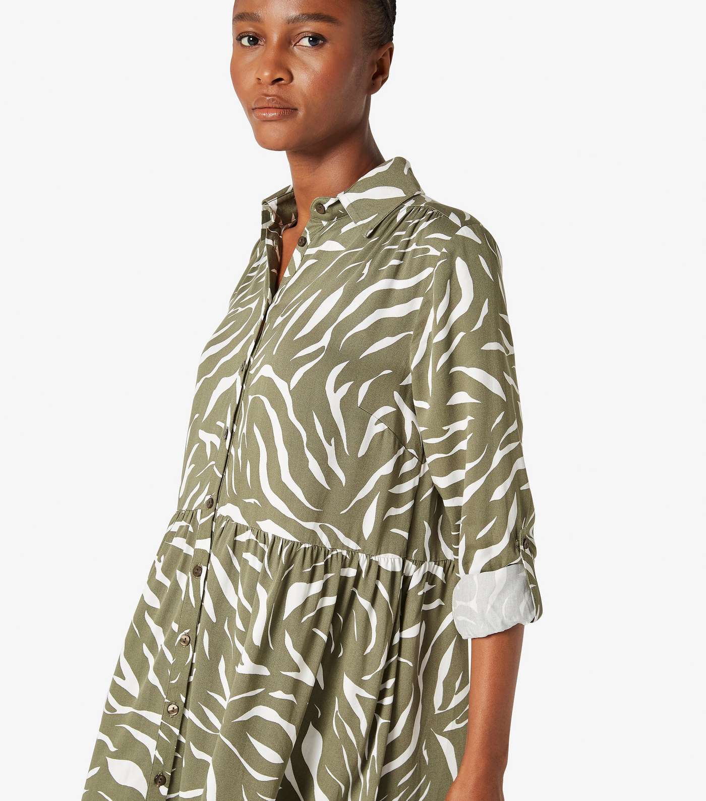 Apricot Green Zebra Print Mini Shirt Dress Image 4