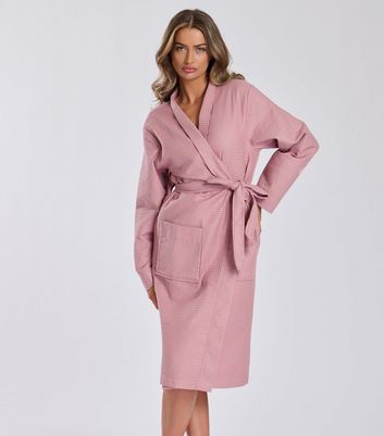 Loungeable Pink Cotton Waffle Dressing Gown New Look