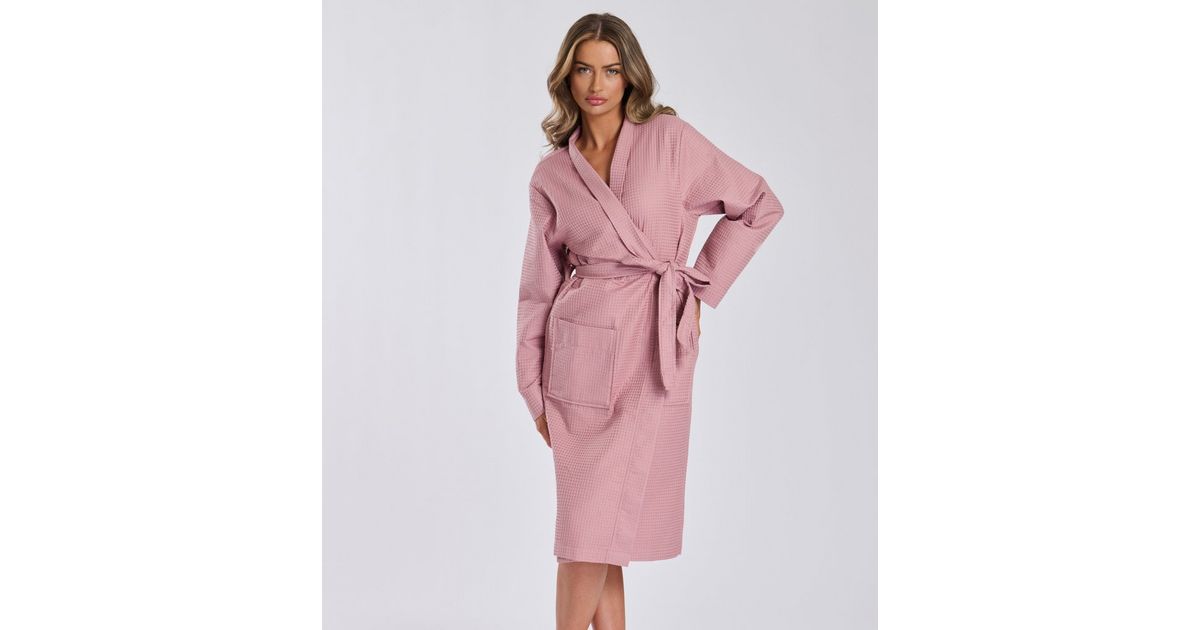 Loungeable Pink Cotton Waffle Dressing Gown