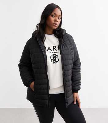 Curves Black Hooded Longline Puffer Coat