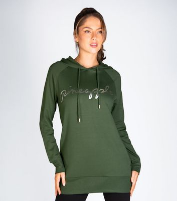 Pineapple Dark Green Logo Longline Hoodie New Look