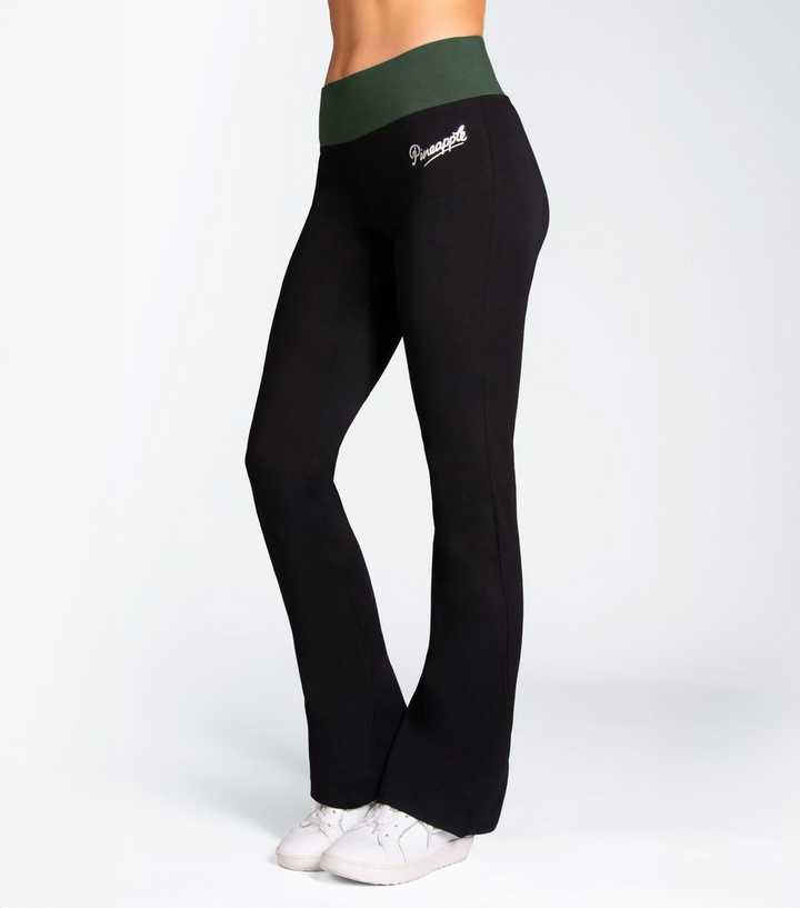 Pineapple Black Contrast Band Bootcut Leggings