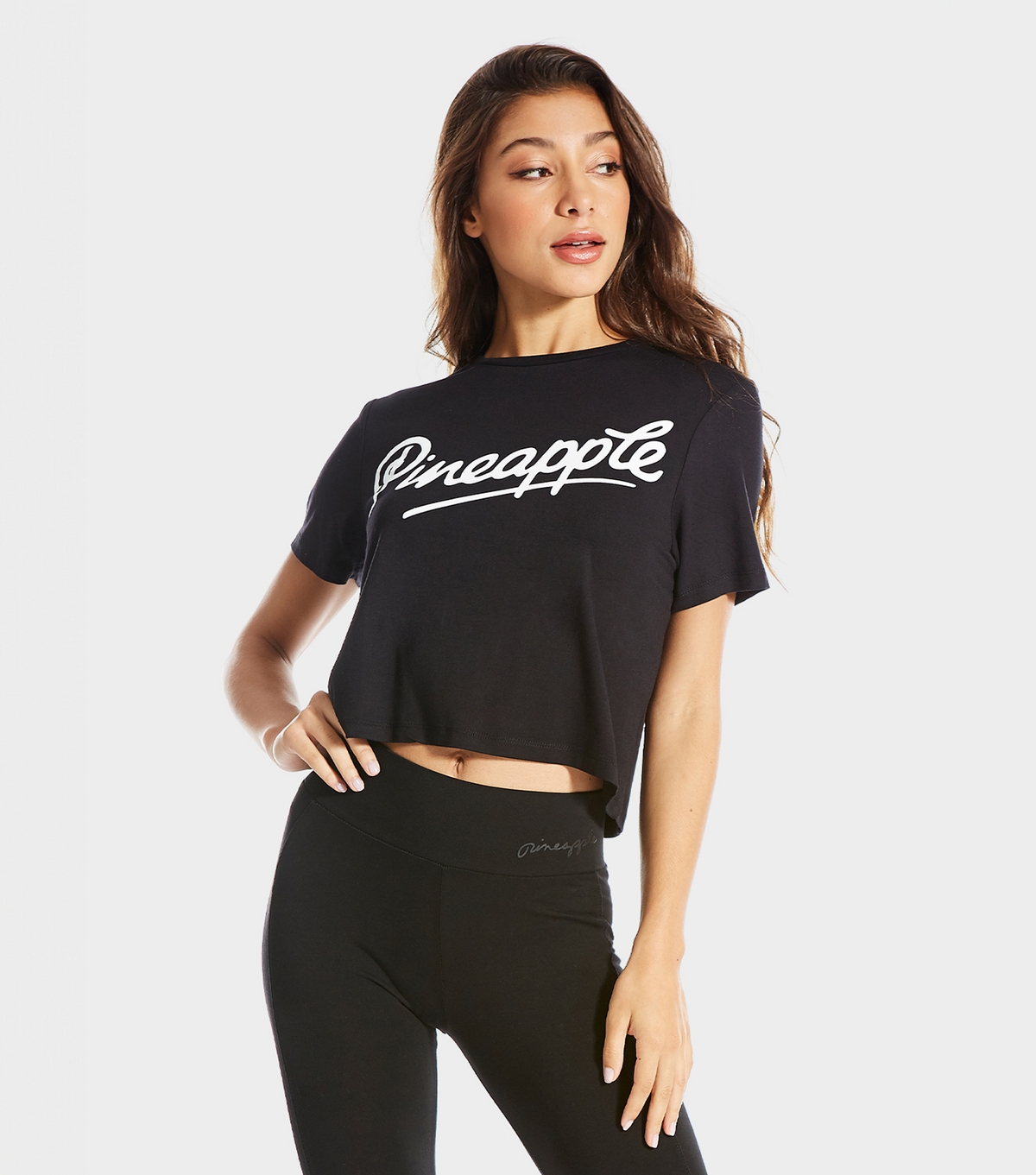 Women's Black Logo Crop T-Shirt Pineapple New Look