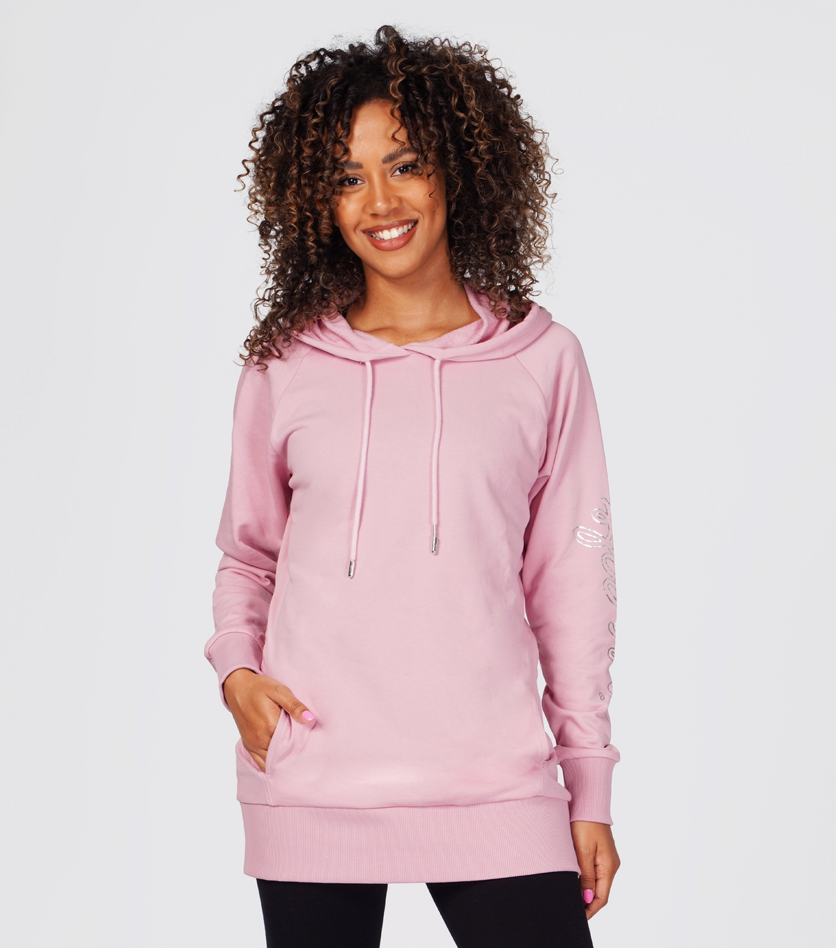 Women's Mid Pink Logo Longline Hoodie Pineapple New Look