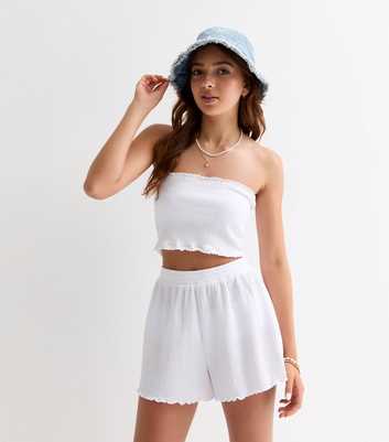Girls White Crinkle-Texture Beach Shorts 