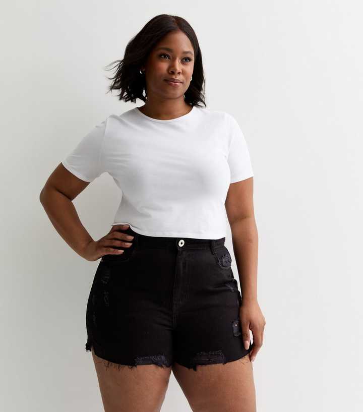 Urban Bliss Curve Black Ripped Denim Shorts