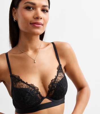 Black Floral Embroidered Demi Bra