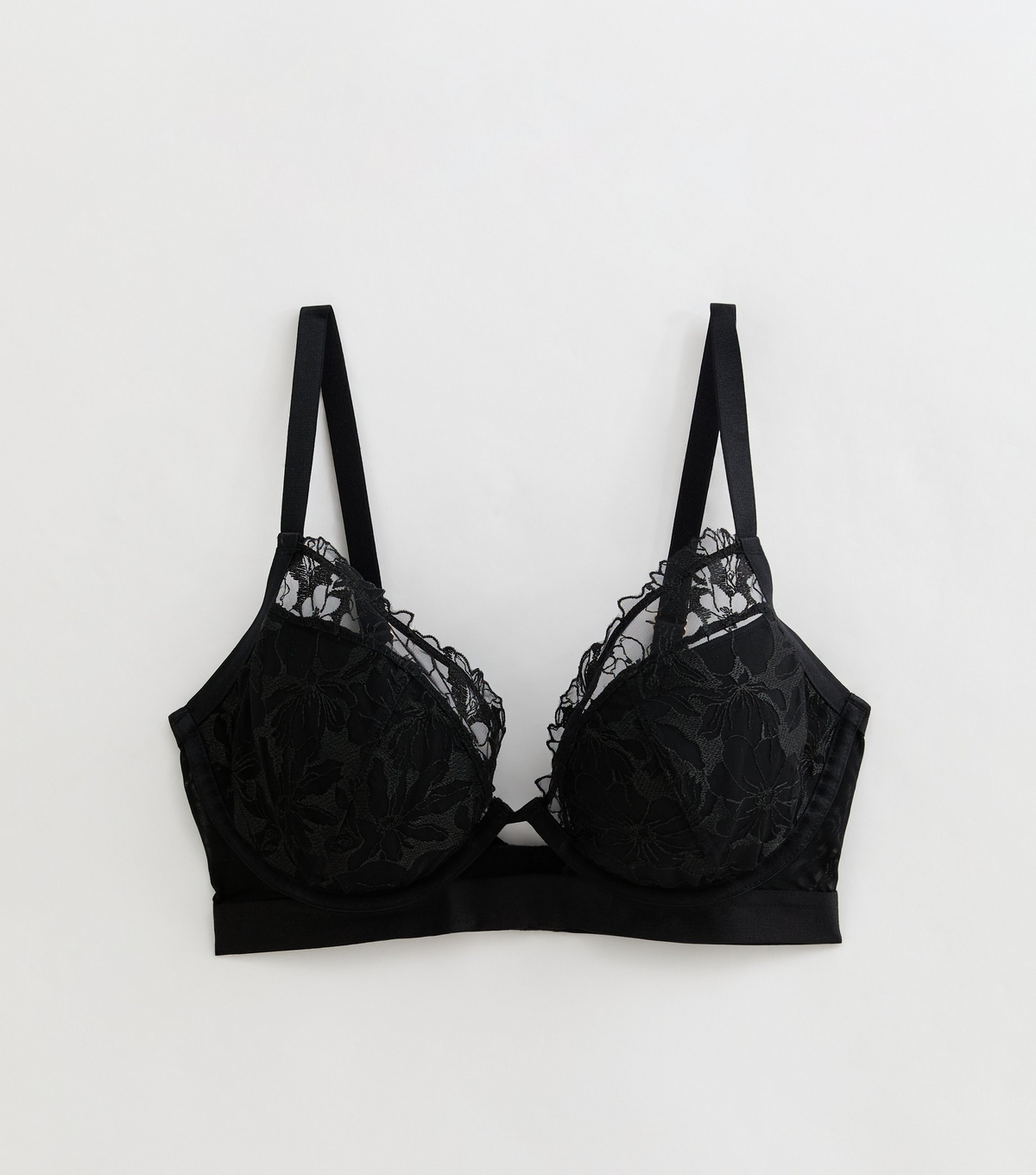 Women's Black DD+ Floral Embroidered Demi Bra New Look