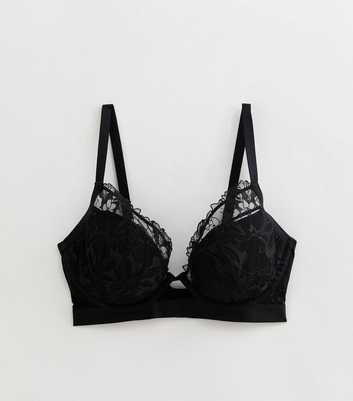 Black DD+ Floral Embroidered Demi Bra