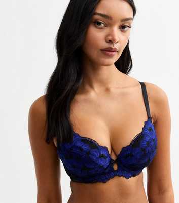 Indigo DD+ Floral Lace Plunge Bra 