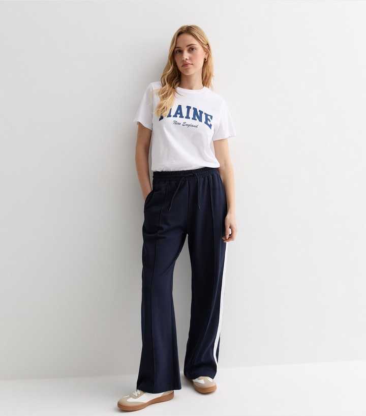 Navy Side Stripe Pintuck Joggers