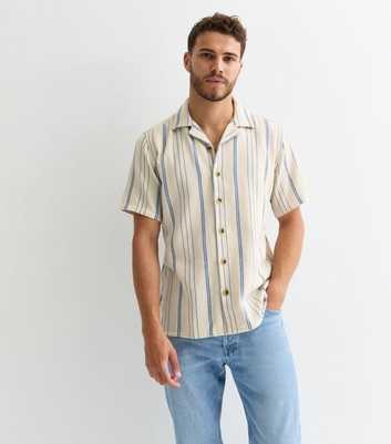 Only & Sons Off-White Cotton-Blend Striped Short-Sleeved Shirt