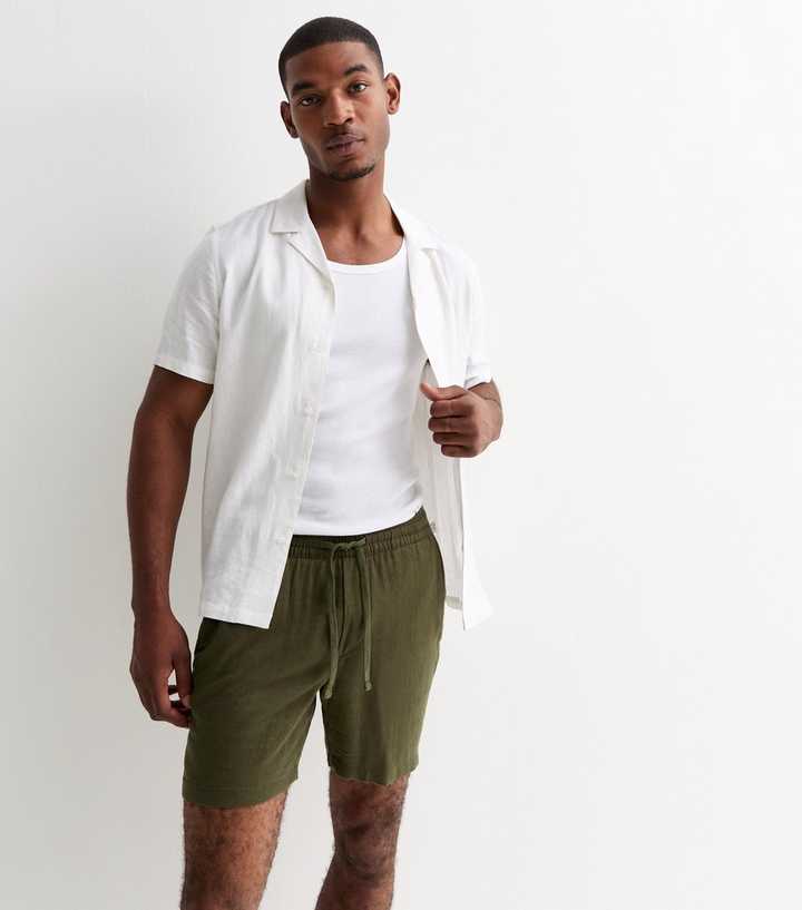 Only & Sons Dark Green Cotton-Linen Shorts 