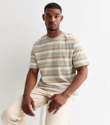 Men's Only & Sons Green Striped Cotton T-Shirt New Look