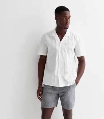 Only & Sons Navy Linen-Cotton Stripe Print Drawstring Shorts