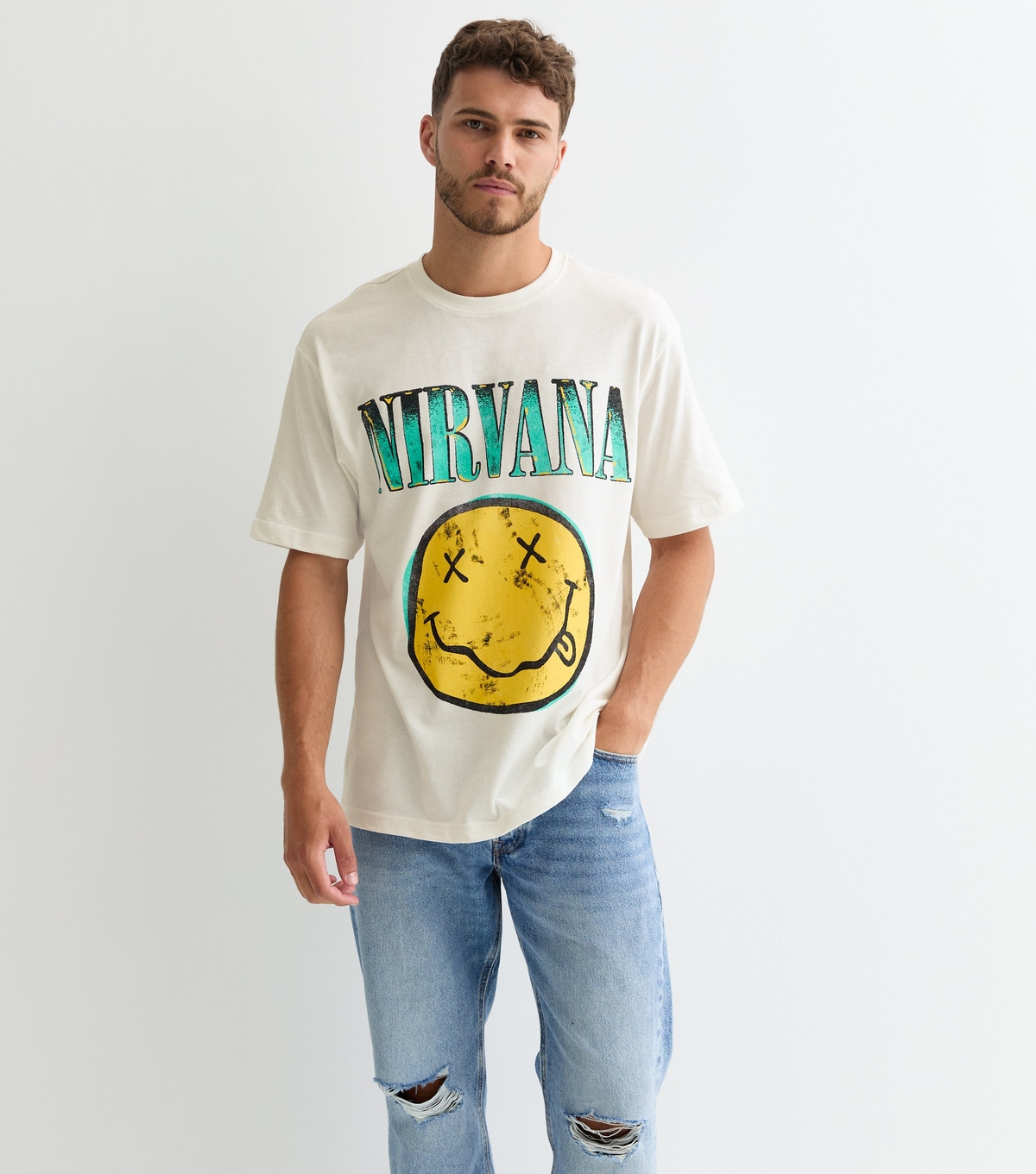 Men's Off White Relaxed Nirvana T-Shirt Only and Sons New Look