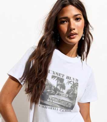 White Cotton Sunset Blvd Print T-Shirt