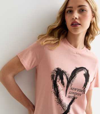 Pale Pink Cotton 'London New York Milan' Slogan T-Shirt