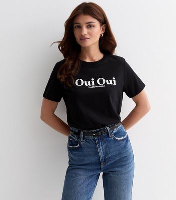 Black Cotton Oui Oui Logo T-Shirt New Look