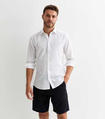 Only & Sons White Linen-Blend Long Sleeve Shirt