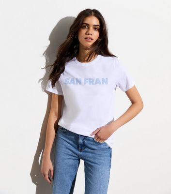 White Cotton San Fran Logo T-Shirt New Look