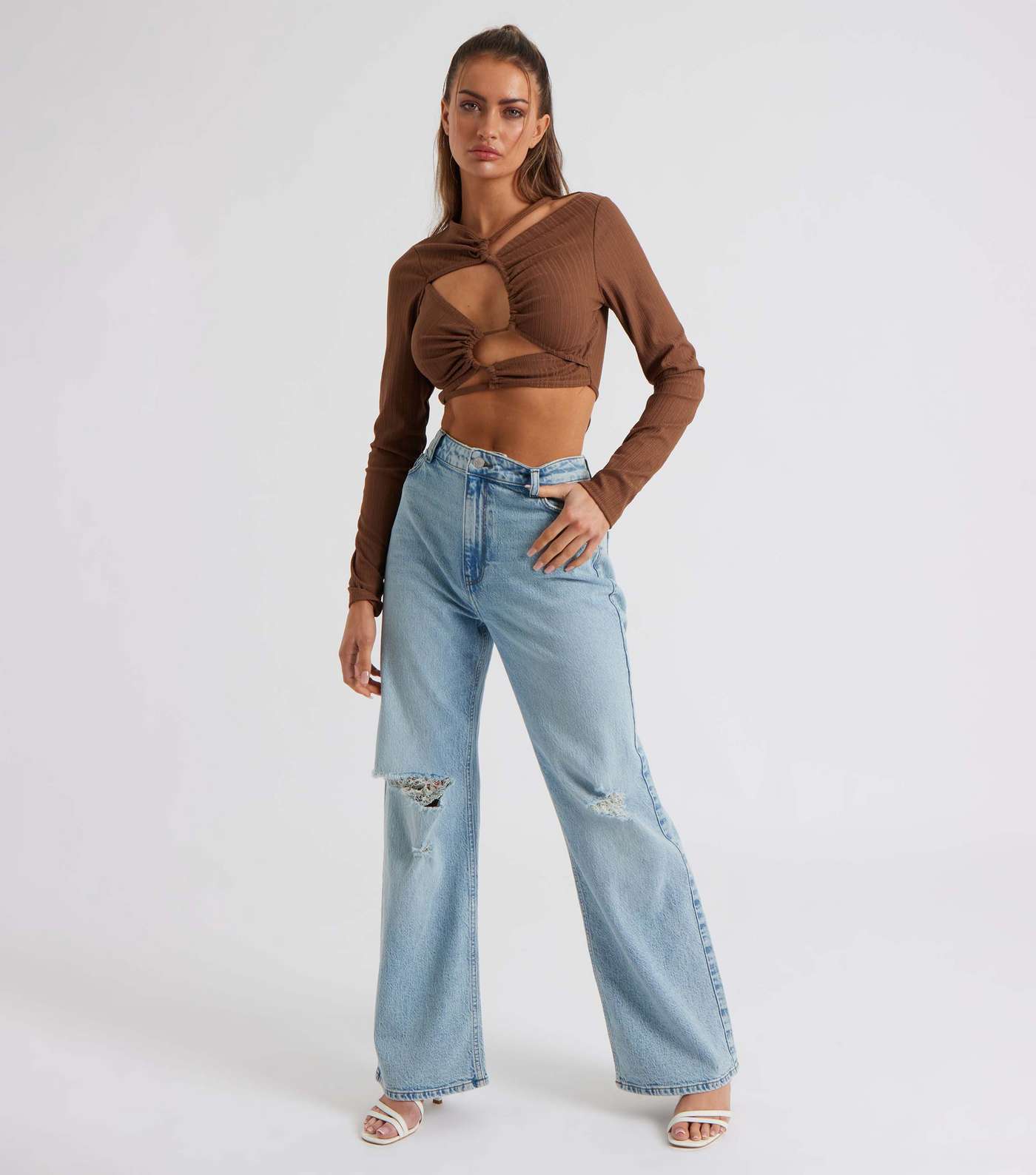 Urban Bliss Brown Cut Out Crop Top Image 3