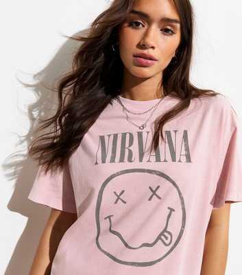 Pale Pink Cotton Acid Wash Nirvana Slogan T-Shirt