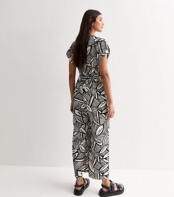 Off White Leaf Print Wrap Jumpsuit New Look