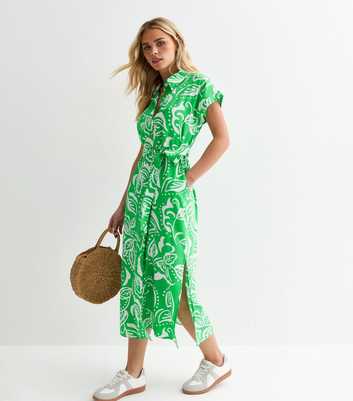 Petite Green Leaf Floral Shirt Midi Dress