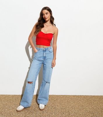 Red Twist Crop Bandeau Top New Look