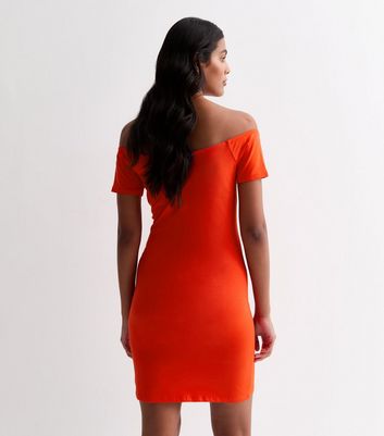 Red Jersey Bardot Ruched Mini Dress New Look