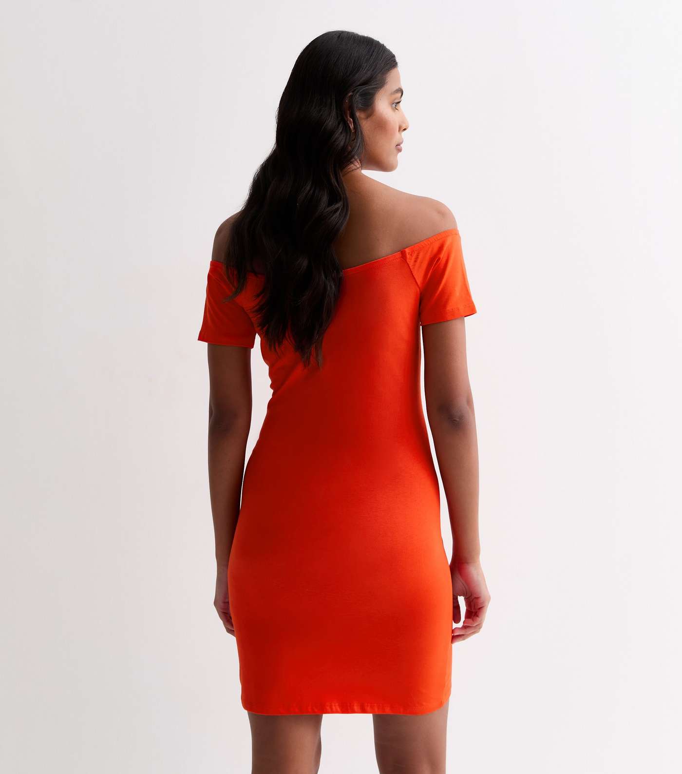 Red Jersey Bardot Ruched Mini Dress Image 4