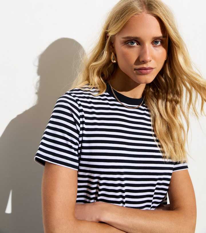 Navy Stripe Crew Neck Cotton T-Shirt