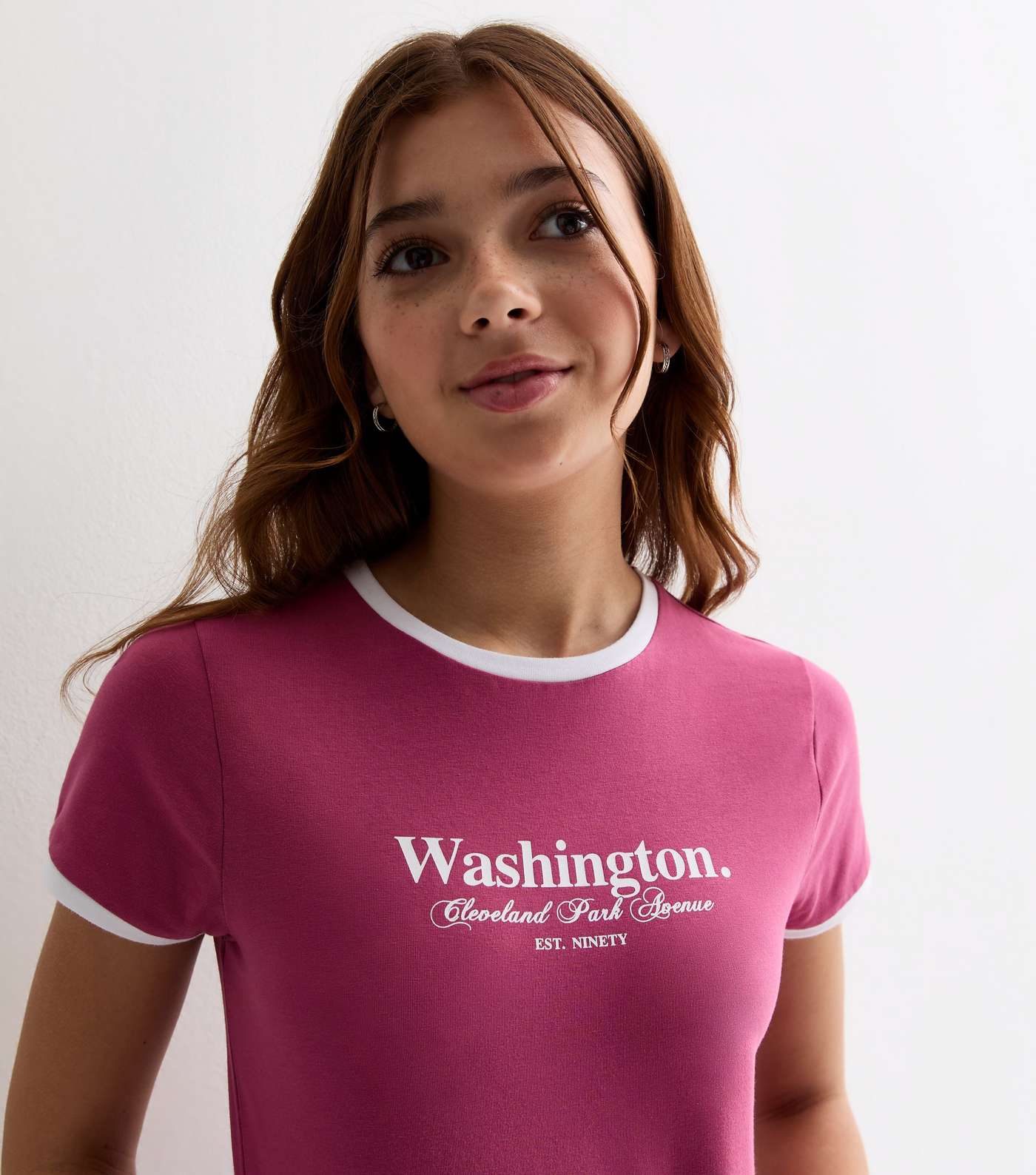 Girls Mid Pink Washington Print Ringer T-Shirt Image 2