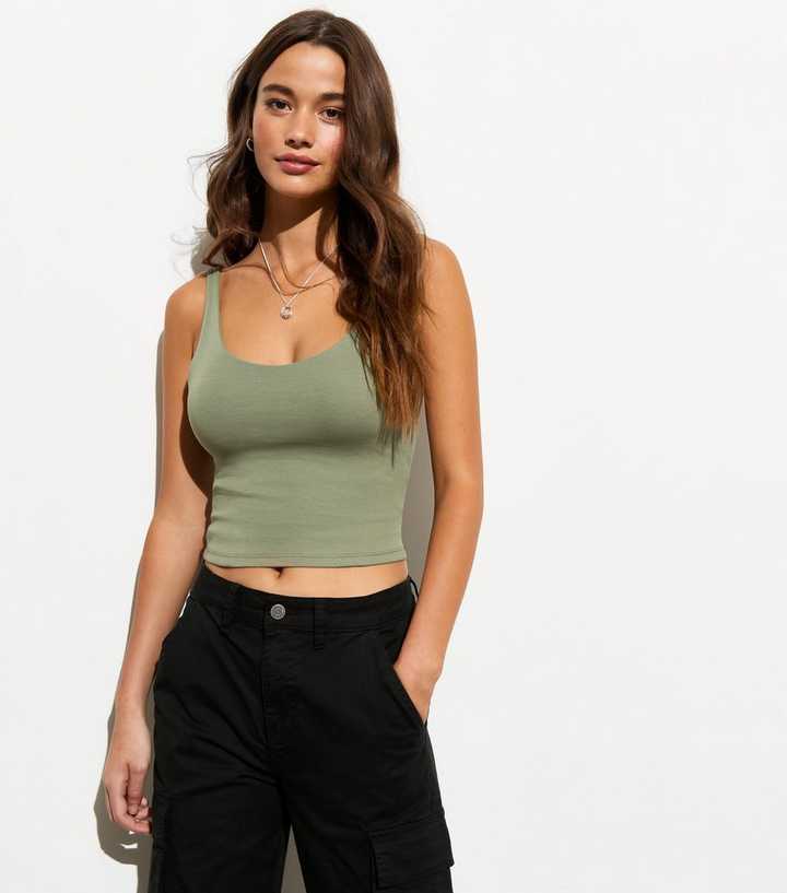 Green Scoop-Neck Crop Vest Top 