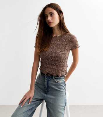 Brown Short Sleeve Lace Top